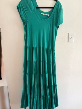Soft Surroundings Teal Tiered Short-Sleeve Maxi Dress